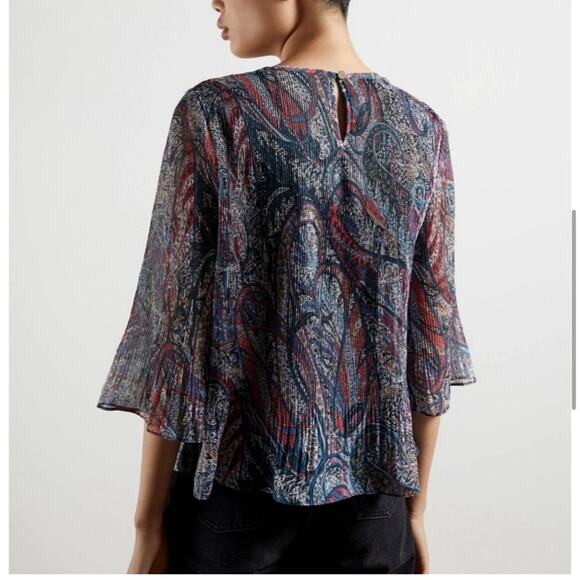 TED BAKER  BEAATHA - TEAL-BLUE BLOUSE PAISLEY SIZE 1 US XS - Picture 9 of 12